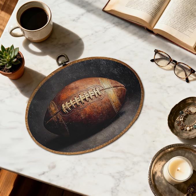 DOFQZ Vintage Football Oval Wall Art Decor, Sports Nursery Framed Wall Art, Football Walls Hanging Decor for Boys Room Bedroom Playroom Sports Room, 11.5x8.5 Inch