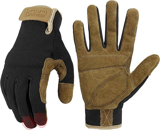 HANDLANDY Work Gloves for Men & Women, Utility Mechanic Working Gloves Touch Screen, Flexible Gardening Gloves for Yard