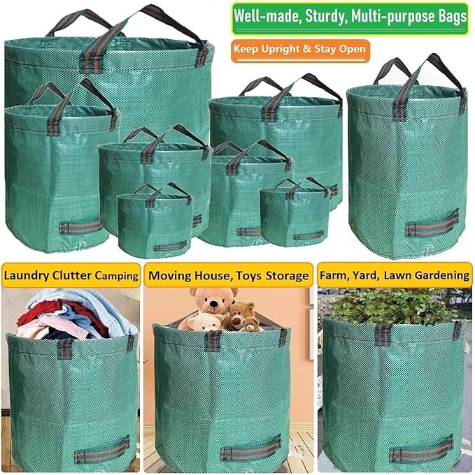 Professional 3-Pack 72 Gallon Big Lawn Garden Bags (D26,H30 in) Reusable Yard Waste Bags with Gardening Gloves for Pruning,Leaf Bag,Yard Debris,Lawn Weeds,Grass Clippings,Hedge Trimmings Bag 4 Handles