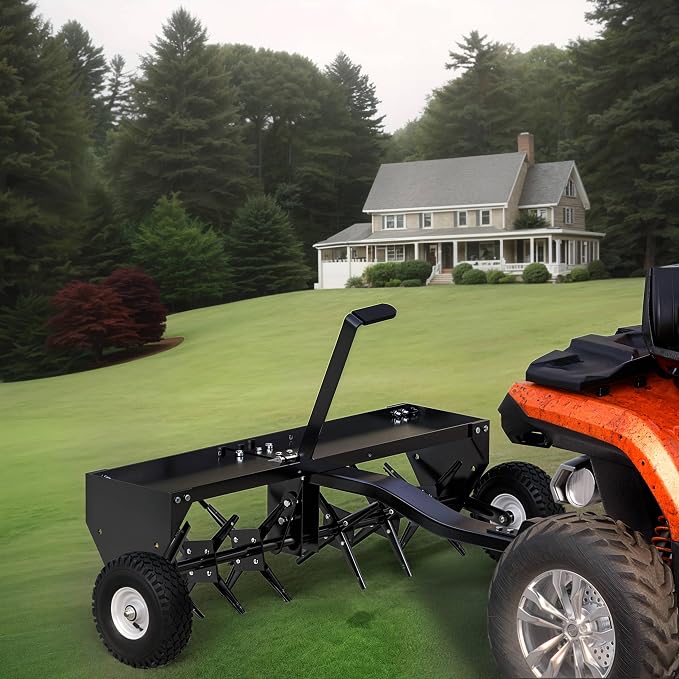YINTATECH 40in Tow Behind Aerator, Plug Aerator for Lawn Tractor, 24 Plug Coring Knifes, Black