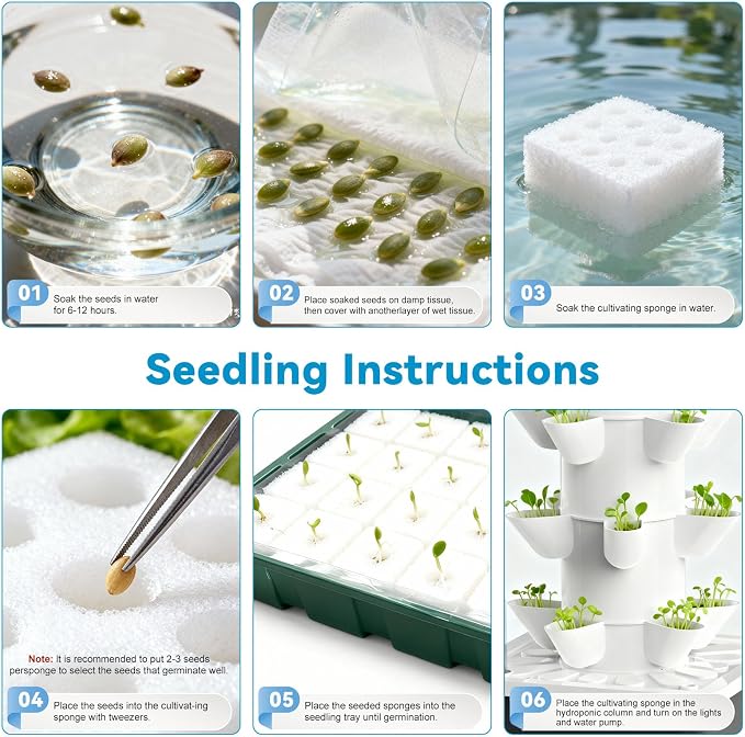 JESLED Hydroponic Tower with 5000K Full-Spectrum Grow Lights, 30 Pods Vertical 6 Tiers Hydroponic Tower, Hydroponics Growing System for Indoor Herbs, Fruits and Vegetables, High 37"