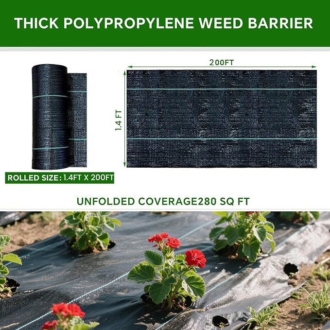 Weed Barrier Landscape Fabric Heavy Duty,1.4FT x 200FT Premium Garden Weed Blocker Fabric for Weed Control, Plastic Ground Cover with Woven Weed Cloth,Durable Landscaping Fabric