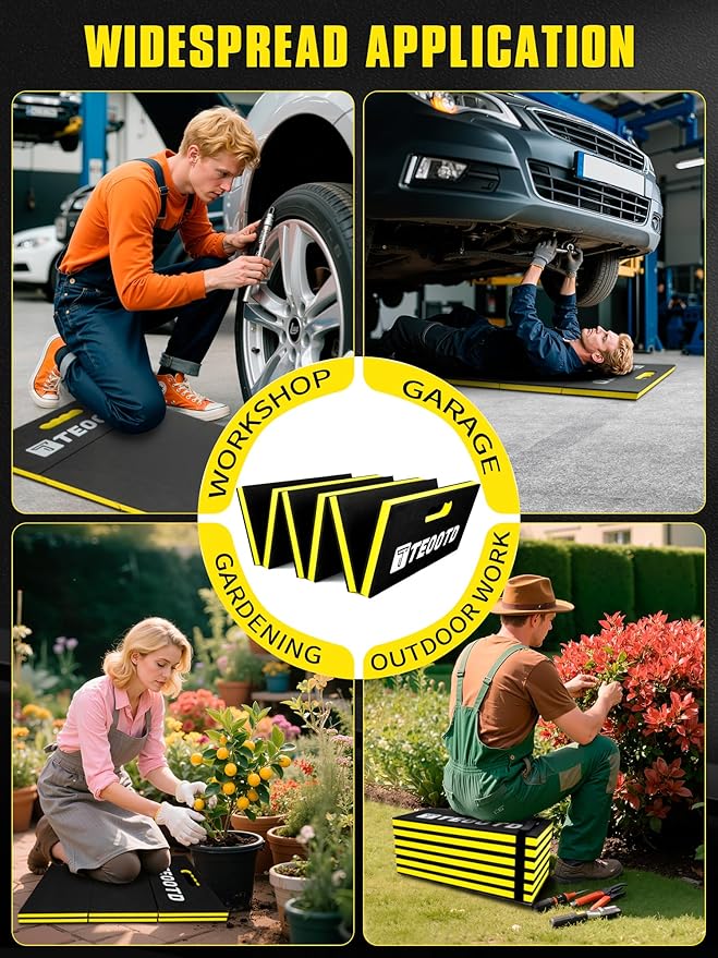 1.2" Extra Thick Foldable Mechanic Kneeling Pad with Handle & Storage Belt, 5 Fold Multi-Use Comfortable EVA Foam Cushion Mat for Workshop,Repairing,Gardening,Yardwork,Camping,Fitness,47.3x17.3x1.2"