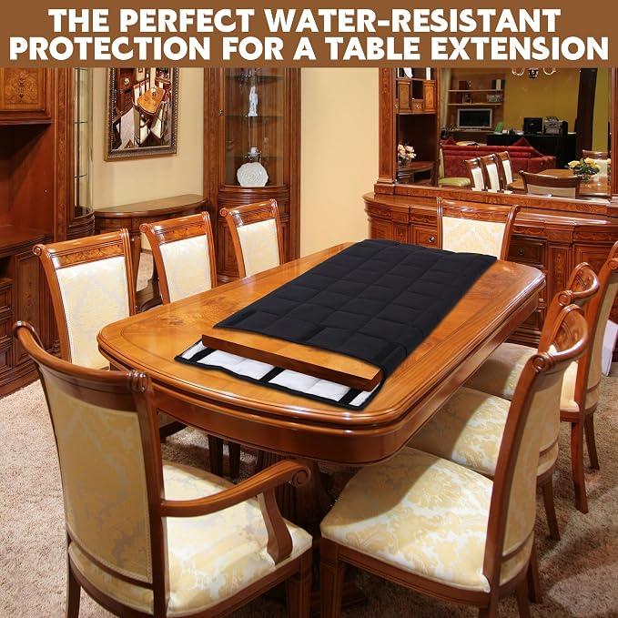 BALAPET Padded Table Leaf Storage Bag, 54 x 28 in, Fits Dining Table Leaves up to 52 x 25 in, Water-Resistant Quilted Cover with Soft Lining and Adjustable Hook-and-Loop Closure, Black, 1 Pack