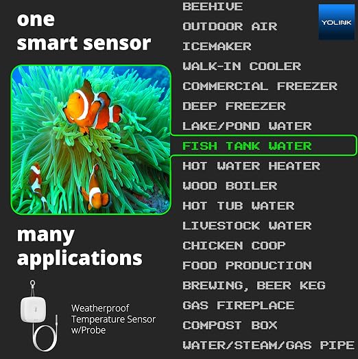 YoLink Weatherproof Fluid, Air, Surface Extreme High/Low Temperature Sensor with Probe, 1000 feet Long Range, App Alerts, Text/SMS, Email Alerts, YoLink Hub Included