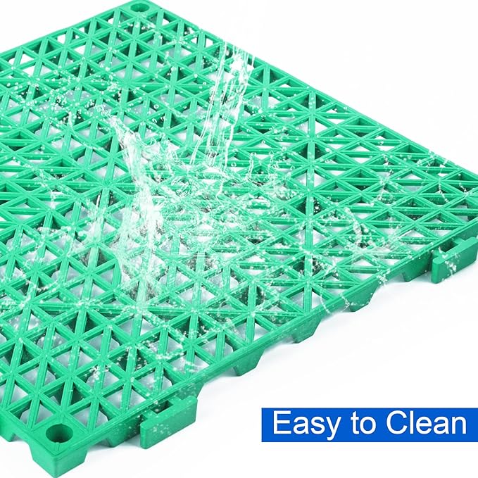 MYFAMIREA Modular Interlocking Cushion 12 Pack 11.8" x 11.8" Rubber Floor Tiles Non-Slip Splicing Drainage Mats for Deck, Pool, Outdoor Shower, Patio, Balcony, Indoor Bathroom, Kitchen, Yard (Green)