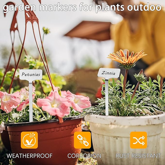 304 Stainless Steel Plant Label, 20 Waterproof Metal Plant Label Stakes and Marker Pen, 7.87" Garden Markers for Outdoor Indoor Plants Identification.