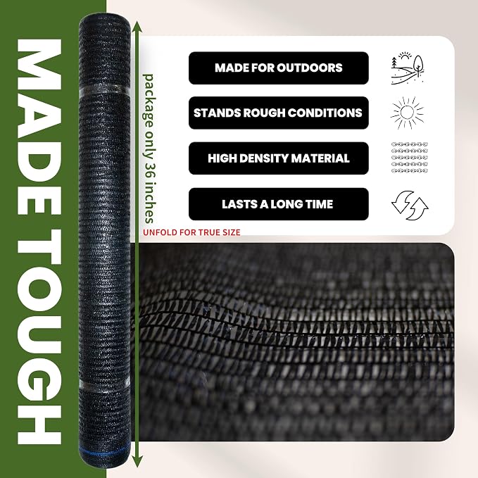 40% 6' x 100 FT Eyelets Shade Cloth Roll Sunblock Shade UV Resistant Net for Garden Greenhouse Flower Plant Patio Kennel, Black - PS6140BLK