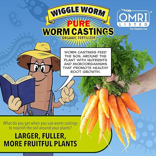 Wiggle Worm 100% Pure Organic Mineral-Dense Worm Castings Fertilizer, 30lbs - Improves Soil Fertility and Aeration for Growing Better Houseplants, Vegetables, and More