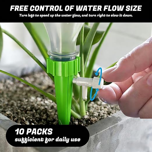 Self Watering Spikes for Plant, 10 Pack Plant Watering Devices with Adjustable Valve, Self Watering Planter Insert for Indoor Outdoor Potted Plants, Alternative to Plant Watering Globes