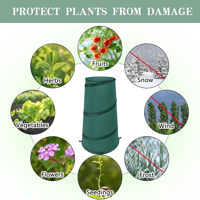 2 Pcs Pop Up Frost Protection Plant Cone, 8" x 13" x 22" Non-woven Winter Plants Freeze Protection Tent, Cold Weather Insulated Plant Protective Cone for Ice Snow Frost Protector Indoor & Outdoor