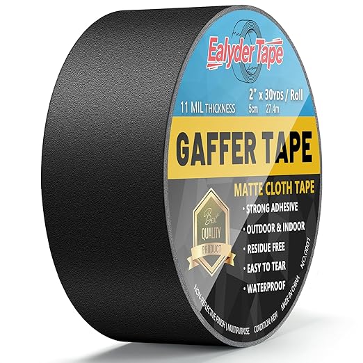 Black Gaffers Tape 2 Inch x 30 Yards - Heavy Duty, Waterproof, No Residue, Non-Reflective, Easy Tear Gaffers Stage Tape - Multipurpose