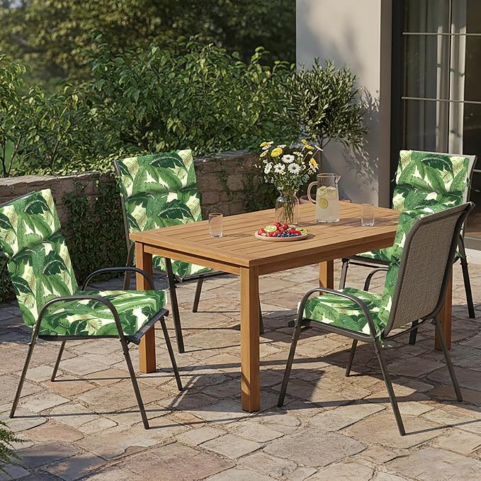DYTXIII Outdoor High Back Chair Cushions Set of 2, 44"x22" Water Repellent Patio Seat Cushions with Elastic Sponge, All Weather Chair Pads for Rocking, Dining, Patio Furniture - Swaying Palms Green
