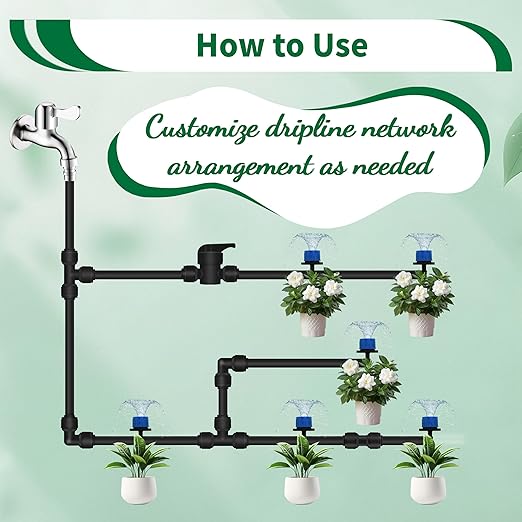 52Pcs 1/4" Drip Irrigation Quick Connect Fittings Kit (12 Couplings, 10 Tees, 12 Elbows, 5 Shut Off Valves, 12 Plugs & Tubing Cutter), Drip Line Connectors for 1/4" Tubing