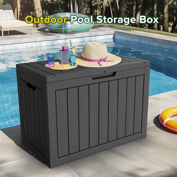 EasyUp 50 Gallon Outdoor Storage Box, Outdoor Deck Boxes for Garden Tools Equipment,Cushions and Patio Storage,Lockable and Resin,Easy to Install(Black)