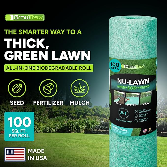 Growtrax Biodegradable Grass Seed Mat - 100 sqft Year Round Green - Grass Seed and for Lawns, Dog Patches & Shade - Just Roll, Water & Grow - No Fake or Artificial Grass