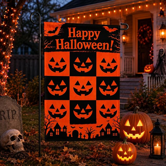 Halloween Decorations - Happy Halloween Garden Flag | Halloween Decor Double Sided Backdrop Banner | Halloween Party Favors Supplies Outdoor Outside Decor for Garden Yard Porch Patio Lawn