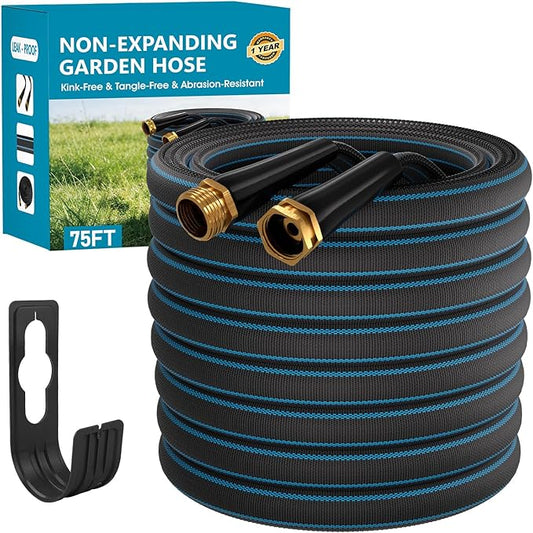 75FT Non-Expanding Garden Hose, Ultra Lightweight Water Hose, Durable & Flexible Hose, Easy to Store and Carry, All-Weather Outdoor Hose for Lawn & Garden, Car Washing