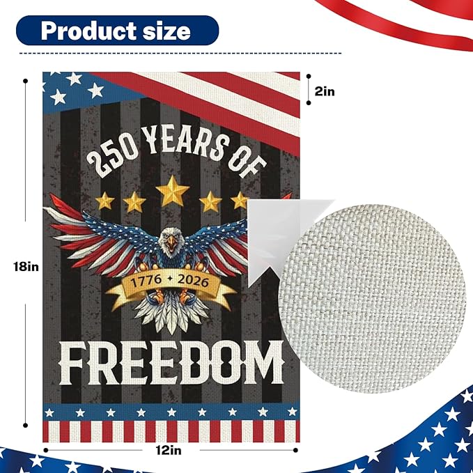 250 Anniversary Usa Garden Flags for Outside, 250 Anniversary USA Flag 1776-2026 Commemorative Patriotic Yard Sign Outdoor Design Banner 4th of July Decorations Double Sided Waterproof Flag with Eagle Design 250 Year American Flag 12x18 Inch