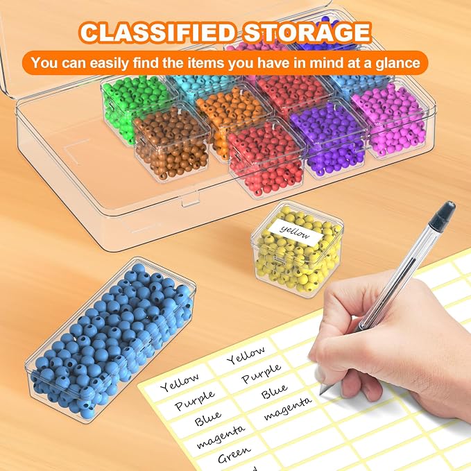 Bead Organizer Box, 2 Pack Small Clear Plastic Storage Containers Features Hinged Lid and Labels, Craft Storage Box for Jewelry, Diamonds, Clay Beads, Bracelets, Screws, Seeds, Small Parts