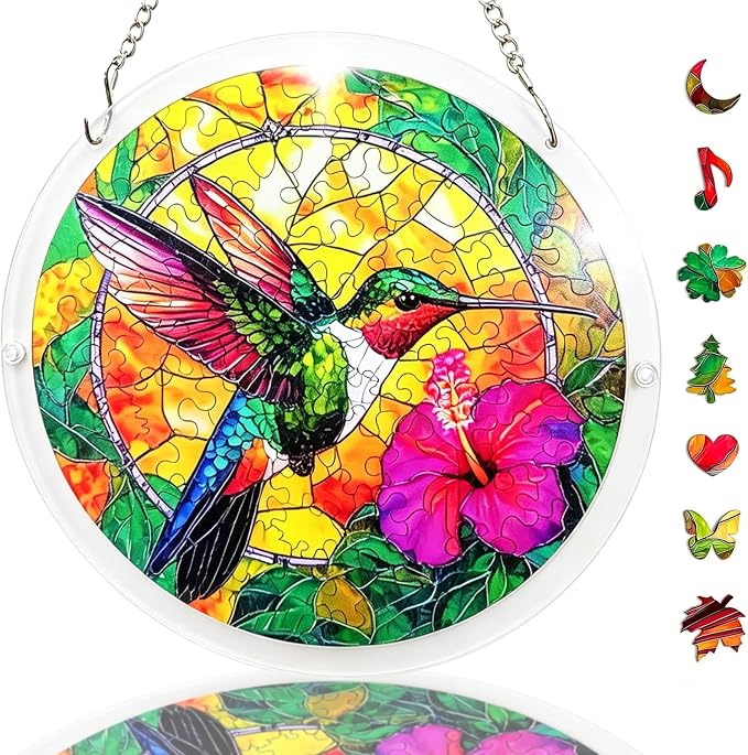 Acrylic Suncatcher Puzzle, 83 Pieces Unique Little Bird Sun Catcher Puzzle Kit for Doors Garden and Window Hanging, Colorful Hanging Light Catcher Decor, DIY Suncatcher Kits for Adults, 7.4 in