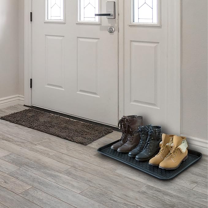 All Weather Boot Tray – Set of 2 Large Water-Resistant Plastic Utility Shoe Mat for Indoor and Outdoor Use in All Seasons by Stalwart (Black)