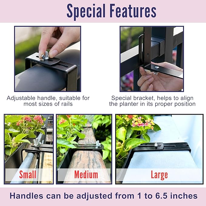 LaLaGreen Rail Planter Boxes for Outdoor (2 Pack, 40") Hanging Flower Pots with Bracket, Black Rectangular Self Watering System Deck Railing Herb Planters Outdoor Plants Container Rail Balcony Fence