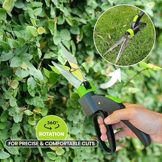 Garden Guru Hand Grass Clipper Scissors 360 Degree Rotatable Cutter Head - Ultra Sharp Stainless Steel Grass Shears - Comfort Grip Handles - Perfect for Edging Lawn, Trimming Shrubs & Flowers (2 Pack)
