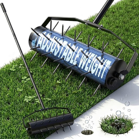 Manual Roller Lawn Aerator with Pre-Attached Spikes, Easy-to-Assemble | Designed For Seasonal Lawn Care, Heavy-Duty Roller with Adjustable Weight, Pre-Attached Spikes, and Easy Assembly