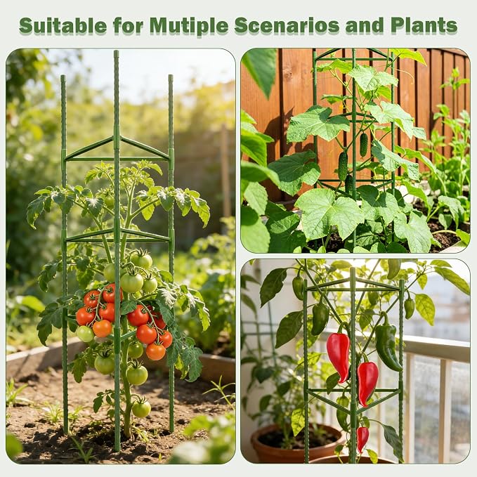 6 Pack Tomato Cage for Garden Plant Supports, 48 Inch Tomato Trellis for Potted Plants, Heavy-Duty Garden Plant Stakes for Climbing Vegetables Plants Cucumber Peony Flowers, Green