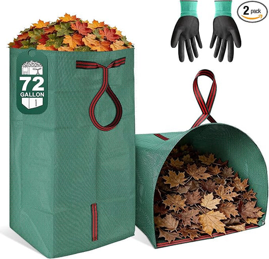 Yard Waste Bags 2-Pack 72 Gallon, Reusable Leaf Collector, Self-Standing Leaf Bags with Reinforced Handles, Collapsible Dustpan-Type Garden Bag for Leaves, Grass, Debris, and Outdoor Cleanup YoJinXtra