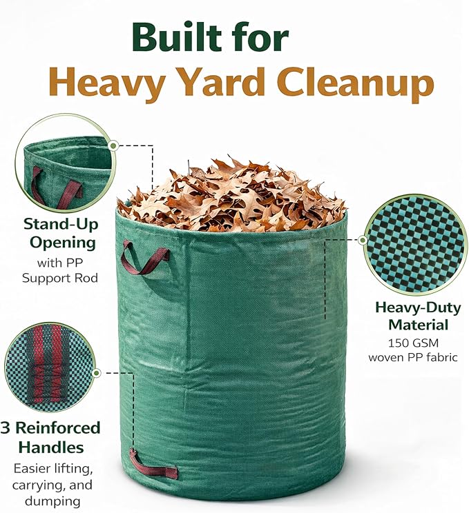 5-Pack 72 Gallons Garden Bag Heavy Duty Gardening Bags, Lawn Pool Garden Leaf Waste Rubbish Plants Grass Bag (5 X 72Gallons)