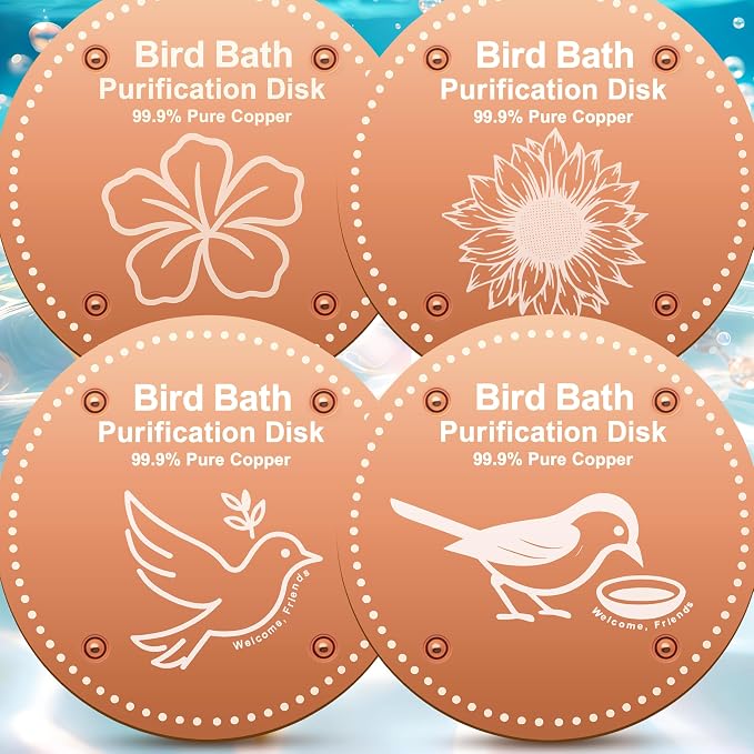 Bird Bath Purification Disk Pure Copper Outside Winter Solar Power Birdbath Hanging Bowl Pedestal Humming Feeder Fountain Cleaner Outside Dispenser Heater Garden Small Large Accessories 4pcs