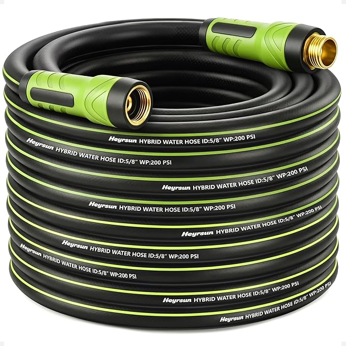 Garden Hose 75ft x 5/8", NON-EXPANDABLE Water Hose Heavy Duty, Flexible, Lightweight, Kink Resistant & Outside Hybrid Hose, Male to Female Fittings