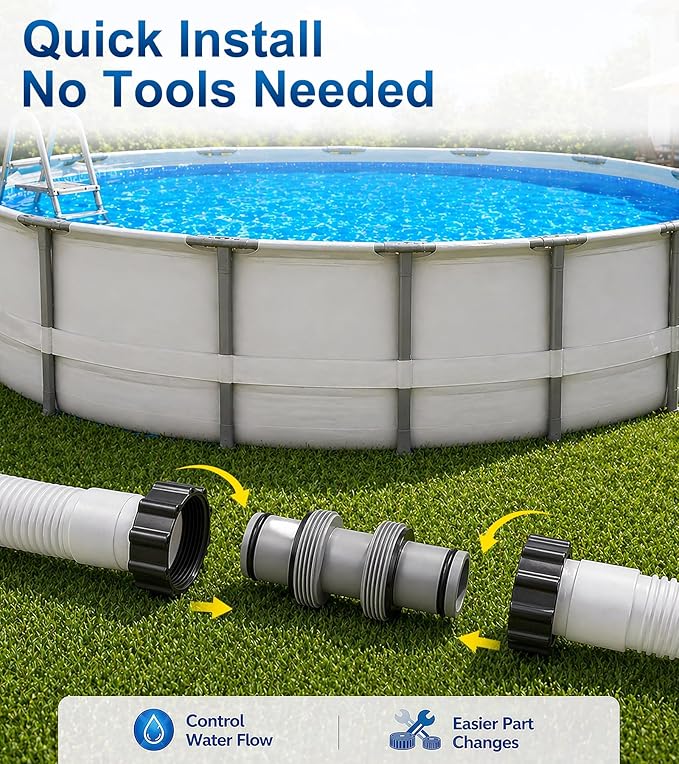 Pool Hose Connector for Leak-Proof Dual Seal and Stable Water Flow, 1.5" to 1.5" Pool Hose Adapter for Pool Parts and Accessories Replacement, Easy No-Tool Install for Above Ground Pools