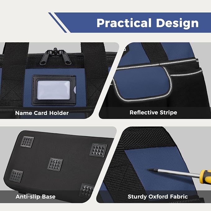 16-Inch Heavy Duty Tool Bag, 22 Pockets Empty Tool Box Organizer Storage, Soft Tote Toolbox Organization Portable Handle Carrying Work Toolbag, Father Day Gifts Men Electrician Mechanic, Blue