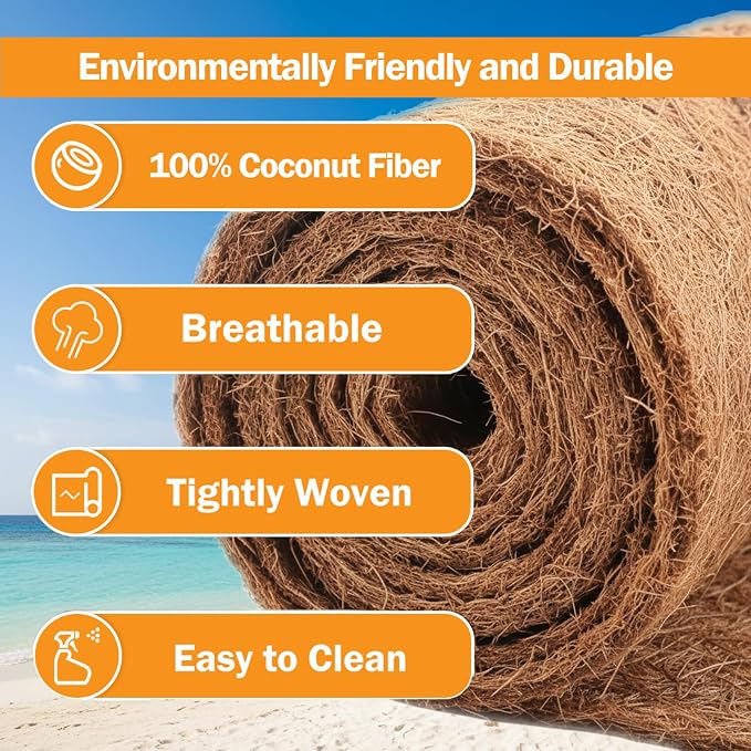 Coco Coir Mulch for Landscaping, 16x40 Inch Coconut Fiber Grass Seed Mat Roll, Coco Liners for Planters and Pet Pad, Plant Covers from Animal Dirt and Tree Protectors
