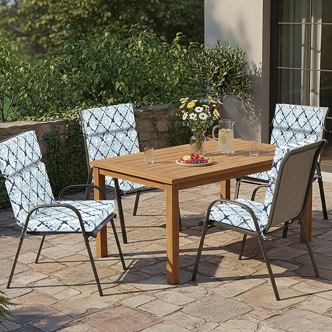 DYTXIII Outdoor High Back Chair Cushions Set of 2, 44"x22" Water Repellent Patio Seat Cushions with Elastic Sponge, All Weather Chair Pads for Rocking, Dining Chairs,Patio Furniture - Geometry Blue