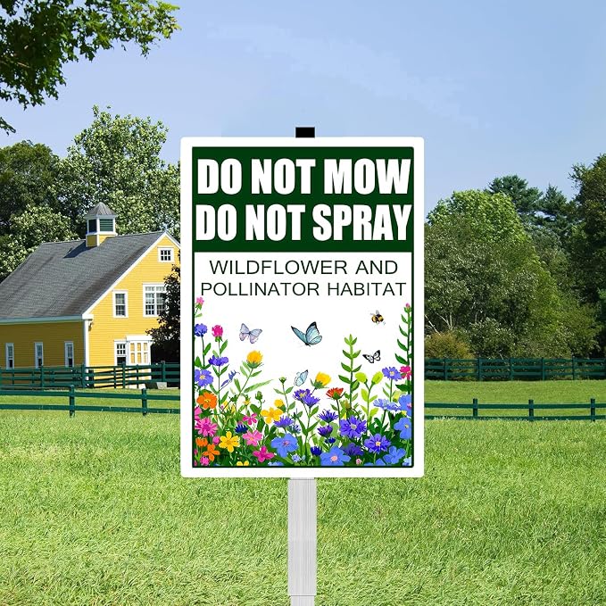 Do Not Mow Do Not Spray Wildflower and Pollinator Habitat Yard Sign With Stakes No Mow May Rustproof Reflective Aluminum Butterfly Garden Signs 8x12 inches
