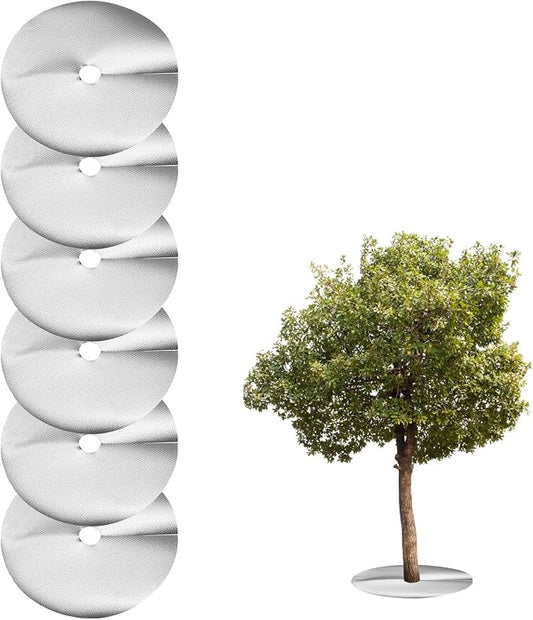 HARFINGTON 6pcs Tree Mulch Ring 9.8 Inch Non-Woven Round Tree Protector Weed Barrier Mat Plant Cover Rings for Weed Grass Control Root Protection, Silver