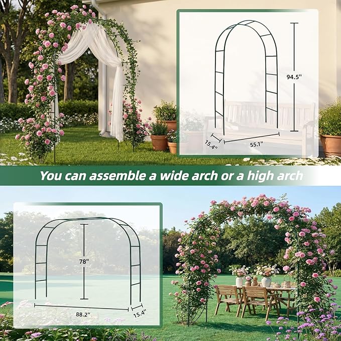 Thickened Metal Garden Arch,16mm Pipe Diameter 7.6ft Heavy Duty Garden Arch Trellis for Climbing Plants Outdoor,Garden Arbor for Climbing Plants,Roses,Garden Party,Ceremony & Decorations