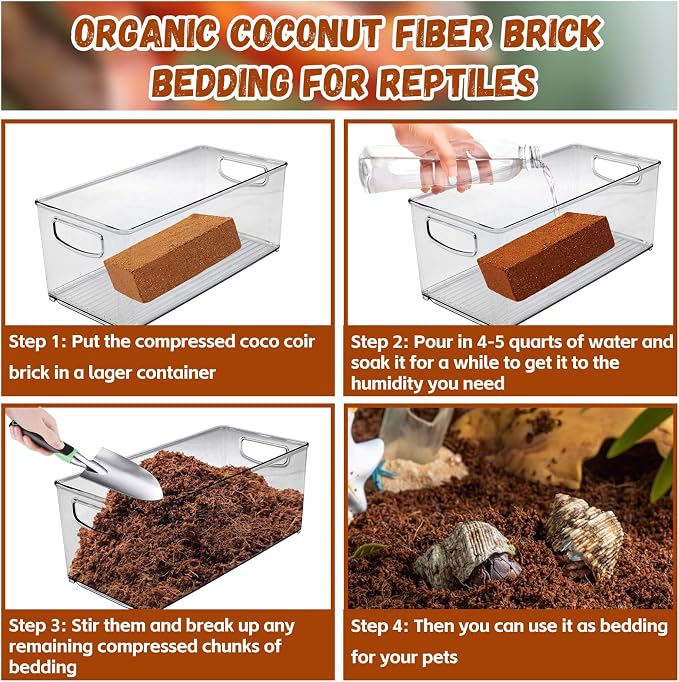 Legigo 6 Pack Coconut Fiber Substrate, Natural Coco Coir Bedding for Reptiles Turtles, Tortoises, Snake, Hermit Crab, Gecko, Lizard, Bioactive Terrarium Soil for Humidity Control and Plant Substrate