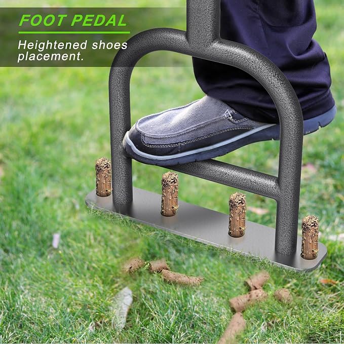 Dolibest Lawn Coring Aerator, Stainless Steel 4 Corer Plug Aerator Tool with Soft Rubber Grip, Manual Grass Aerating Tool, Garden Tool & Cleaning Hand Tool for Loosening Soil and Improving Lawn Health