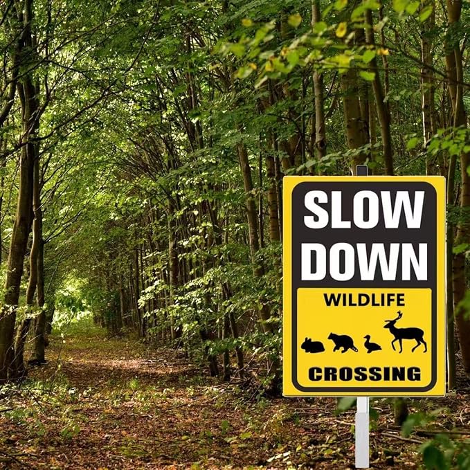 Wildlife Crossing yard Sign With Stake Slow Down Sign For Neighborhoods Yard Farm Aluminium Caution 8x12in Farm Decorations Yard Lawn Walkway Decorations Animal Signs