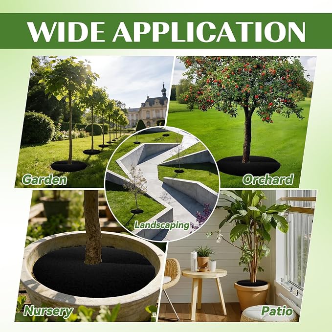 8 Packs Tree Mulch Ring - 16.5” Non-Woven Degradable Landscape Barrier Mat with Stakes, Tree Protector Ring, Tree Mat Barrier Fabric for Root Protection for Garden Patio Orchard Landscaping