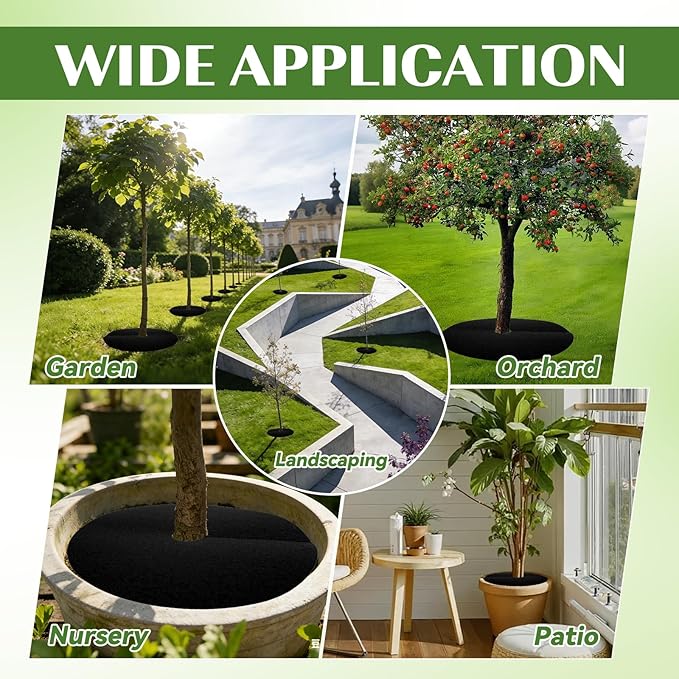 8 Packs Tree Mulch Ring - 32.2” Non-Woven Degradable Landscape Barrier Mat with Stakes, Tree Protector Ring, Barrier Fabric for Root Protection for Garden Patio Orchard Landscaping