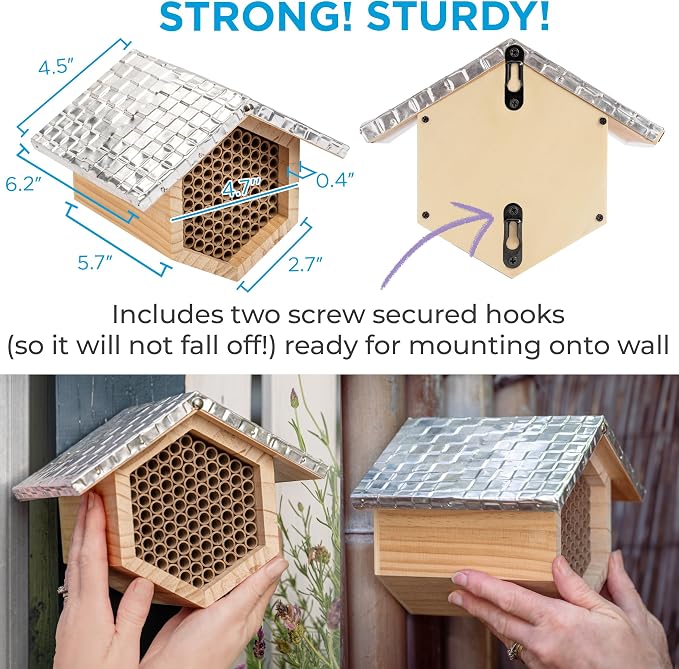 Rivajam Beekeeper Pro Mach II Mason Bee House - Strong + Waterproof Bee Hotel & Insect Habitat - Replaceable Mason Bee Tubes Filled Bee Houses for the Garden - Pollinator House Gardening Gifts