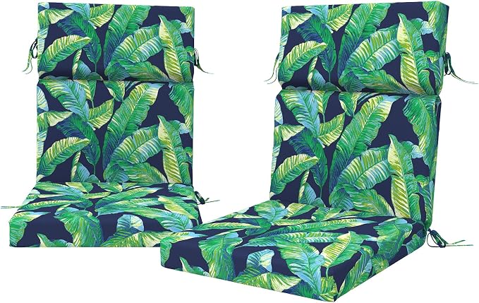 DYTXIII Outdoor High Back Chair Cushions Set of 2, 44"x22" Water Repellent Patio Seat Cushions with Elastic Sponge, All Weather Chair Pads for Rocking, Dining Chairs, Patio Furniture - Hanalei Lagoon