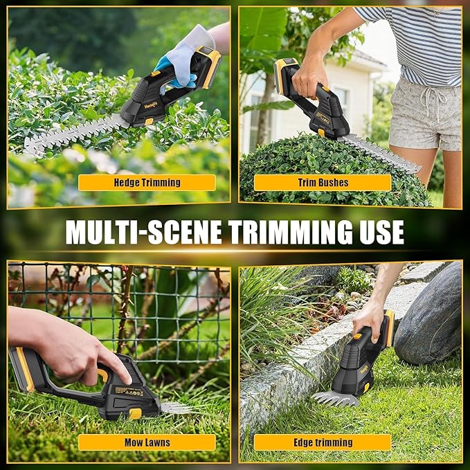 Cordless Hedge Trimmer Compatible with Dewalt MAX 20V Battery, 2 in 1 Handheld Electric Grass Trimmer/Bush Trimmer/Grass Shears for Yard, Garden, and Lawn Care, Powerful & Lightweight (Tool Only)