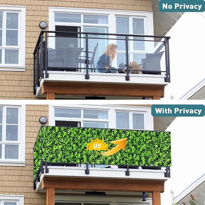 Shade&Beyond 4' X 8' Privacy Fence Screen Customized 450 GSM PVC Printed Privacy Fence with Zip Ties for Courtyards, Pools, Balconies-Green Leaves